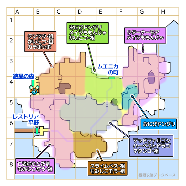 ムニエカ地方モンスター分布マップ